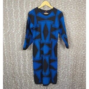 Vintage Body Heat Blue/Black Geometric Sweater Dress Women's‎ S/M